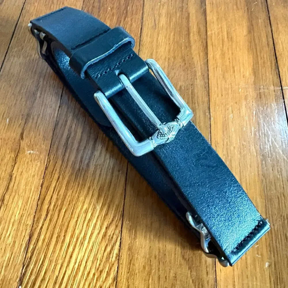 Vintage Albatros Made in Italy Leather Belt, XL Silver Tone